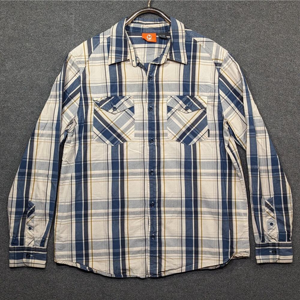 Merrell Button Up Shirt Mens XL Plaid Cotton Pockets Blue Outdoor Preppy